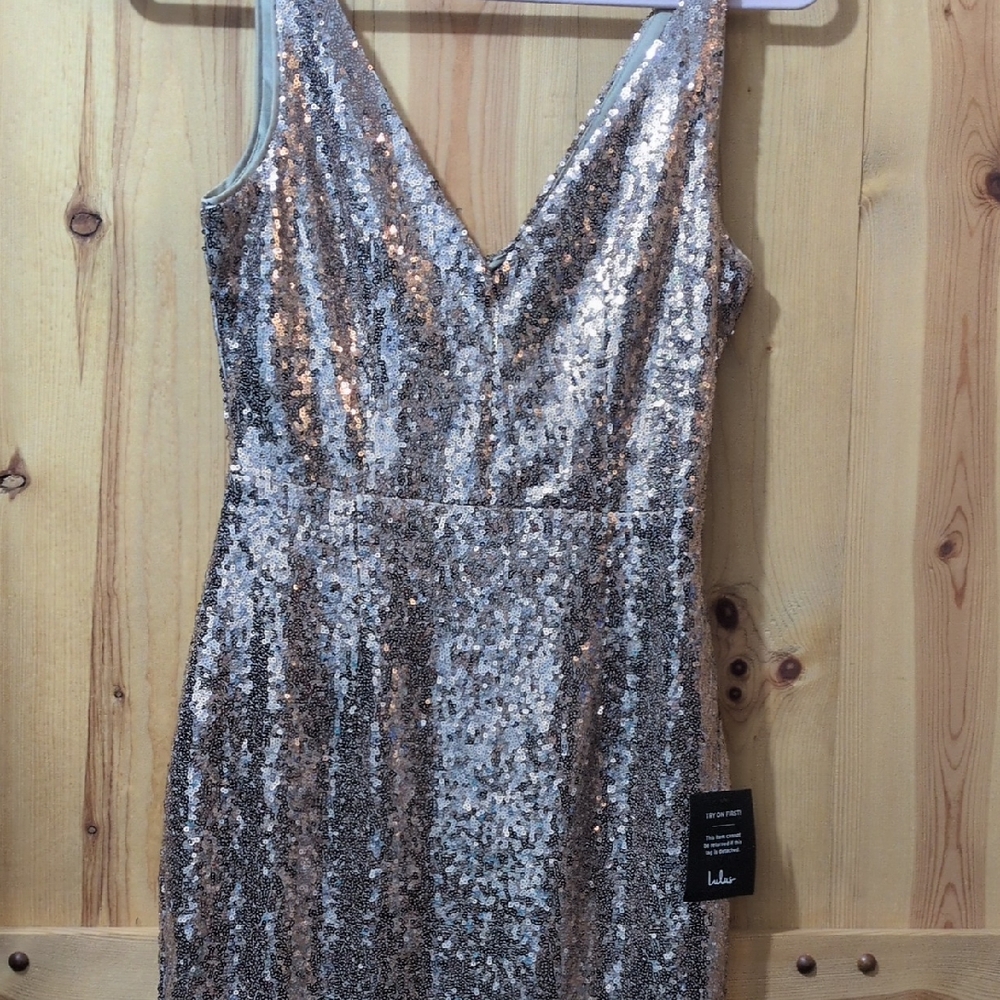 Lulu's Rose Gold Sequin Homecoming Dress